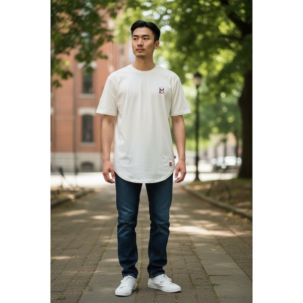 Los‎ Mayores T-Shirt Mens L White Longline Curved Hem Logo Crew Neck 100% cotton